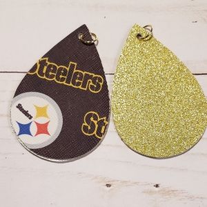 Steelers and gold faux leather earrings